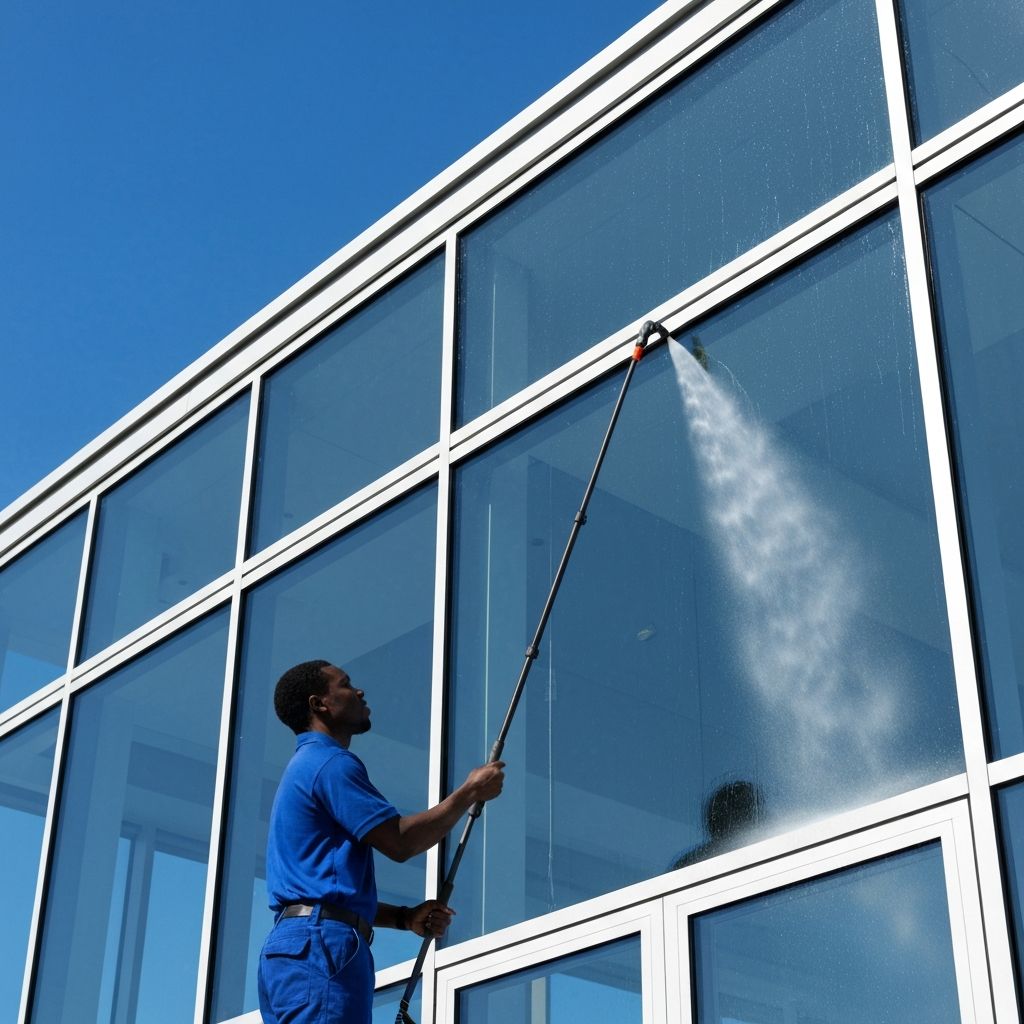 Window cleaning professional at work